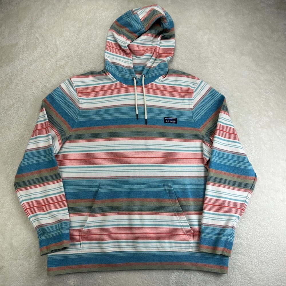 L.L.Bean Hooded Sweatshirt Mens XL Multicolor Striped Soft Traditional Fit